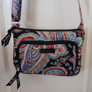 Vera Bradley black and multi-colored paisley quilted crossbody bag wallet pocket